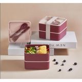 Starseven Bölmeli 2 Katlı Çatal Kaşıklı Pembe Beslenme Kabı Kare - Mürdüm