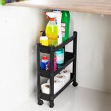 Starseven Çok Amaçlı Siyah 3 Katlı Tekerlekli Dikdörtgen Banyo Raf Ünitesi