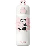 Starseven Diller 480ML Sevimli Hayvanlar Süslü Pipetli/pipetsiz El Askılı Paslanmaz Çelik Termos (Pembe Panda