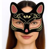 Starseven Siyah Renk Süet Kaplama Üzeri Kırmızı Sarı Simli Kedi Maskesi 17X14 cm