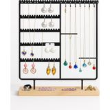 Starseven Takı Organizeri, Takı Standı Metal Stand Ahşap Taban, 35X30X9.5 Cm, Küpe Kolye Yüzük Düzenleyici