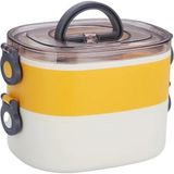 Starseven Vagonlife Bento 1200ML Çift Renkli Lunchbox 2 Katlı Çelik Sefer Tası Yemek Kutusu (Sarı)