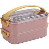 Starseven Vagonlife Bento 1400ML Lunchbox 2 Katlı Çelik Sefer Tası Yemek Kutusu (Pembe)
