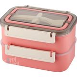 Starseven Vagonlife Bento Lunch Box 1600 ml 2 Kat Yeni Nesil Sefer Tası Paslanmaz Çelik -FFLBOX2221 (Pembe)