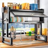 Starseven Valkyrie Evye Üstü Bulaşık Kurutmalık 105X30X80 cm Çok Amaçlı Mutfak Organizer Raf Siyah
