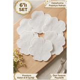StarStalıa Kahve Yanı Peçete Papatya Desenli Nakışlı Doğal Keten Peçetelik 15x15 cm Çeyizlik Şık Sunumluk