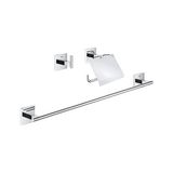Start Cube Üçlü Banyo Aksesuar Seti | Uzun Havluluk (558MM), Tuvalet Kağıtlığı(Kapaklı), Bornoz Askısı | Duş/banyo Aksesuarları | Krom | 41124000 - 000-Siyah