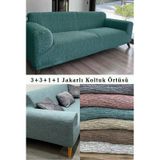 StartMall Jakarlı Çubuk Desen Koltuk Örtüsü 3+3+1+1 Takımı Lastikli Esnek Yıkanabilir Çekyat Kanepe Kılıfı Mint Yeşil