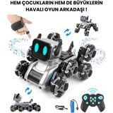 Stary Uzaktan & Bilekten Kumandalı Şarjlı Robot Köpek | 8 Teker Akrobat, 360° Dönüş, Takla Atar, Müzikli - Gri - Metal Gri