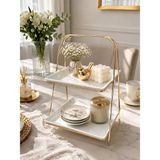 Statika Home Iki Katlı Şık Mika Sunumluk Kurabiyelik 35X25X20CM - Gold