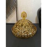Statika Home Işlemeli Gold Kapaklı Aynalı Şekerlik Lokumluk Çikolatalık Sunumluk 15 cm Gold - Altın