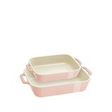 Staub Açık Pembe Seramik 2 Parça Fırın Kabı Seti - Kırmızı