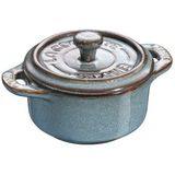 STAUB CERAMIQUE MİNİ DÖKÜM TENCERE ANTİK TURKUAZ 10 CM 200 ML YUVARLAK - 405120000