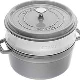STAUB Dökme demir kızartma tavası / Cocotte buhar eklentili, yuvarlak 26 cm, 5.2 l, tencerenin içinde mat siyah emaye kaplama, grafit grisi