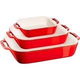Staub Seramik Fırın Kabı Seti 3'lü Kiraz Ergonomik Kulplu Yüksek Isı Dayanımlı Temizliği Kolay - 3 Adet