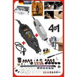 Staxx 4ın1 Alüminyum Çantalı 62 Parça 12V Mini Gravür Hobi Taşlama Oyma Seti + 300PARÇA 500W Dremel Seti - sarı