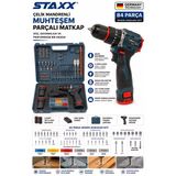 Staxx Brsl182lı 18V Li-İon Şarjlı Matkap Çelik Mandrenli 84 Parça Ahşap Metal Beton Delme Seti Çantalı