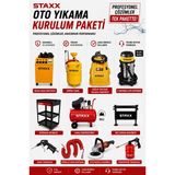 Staxx Oto Yıkama Kurulum Paketi 200 Bar Soğuk Yıkama Makinesi + 50 Lt Kompresör + Islak Kuru Süpürge