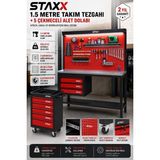 Staxx Power 1.5 Metre 3 Çekmeceli Endüstriyel Takım Dolabı Tezgahı Atölye Çalışma Tezgahı + 5çekmece Alet Dolabı