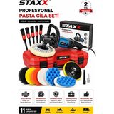 Staxx Power 1400W Pasta Cila Polisaj Makinesi 180 mm Devir Ayarlı Bakır Sargılı 11 Parça Full Set Çantalı