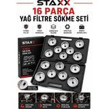 Staxx Power 16 Parça Yağ Filtre Sökme Anahtar Seti Universal Cup Tip Filtre Lokma Takımı Taşıma Çantalı Full Set