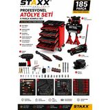 Staxx Power 185PARÇA Dolu Takım Arabası 50 Lt Kompresör 3ton Kriko Sehpa Mengene Havalı Bijon Servis Açılış Set