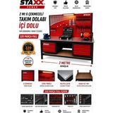 Staxx Power 2 Metre 6 Çekmeceli 268 Parça Dolu Takım Tezgahı Full Profesyonel Set Izeltaş Anahtar Takımı - Kırmızı