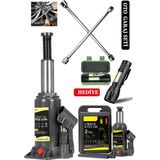 Staxx Power 2 Ton Kapasiteli Şişe Tip Araç Krikosu + 4'lü Bijon Set Full Oto Garaj Seti + El Feneri Hediyeli