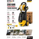 Staxx Power 200 Bar Basınçlı Yıkama Makinesi Çelik Şanzıman Bakır Sargılı Motor Köpük Aparatı Hortum Makaralı