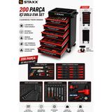 Staxx Power 200 Parça Profesyonel 1/2 Havalı Lokma Seti + Izeltaş Anahtar Takımlı 5 Çekmece Dolu Alet Dolabı Set - Antik Yeşil