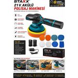 Staxx Power 21V Akülü Polisaj Makinesi 6 Kademe Devir Ayarlı Çift Akülü Oto Pasta Cila & Boya Parlatma Full Set