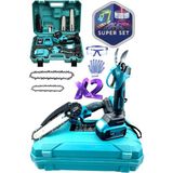 Staxx Power 2li Super Set 21V Çift Pala Zincir Çift Akülü Çelik Şanzıman Şarjlı Dal Budama ve Bağ Makası Testere
