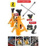 Staxx Power 2ton Kapasiteli 4 Ayaklı X2ADET Set Sehpa Kriko Standı + Bijon Seti El Feneri Hediye Garaj Usta Set