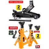 Staxx Power 2Ton/2000Kg Kapasite Tekerlekli Arabalı Hidrolik Kriko + 2Ton X2adet Taşıma Sehpa Tip Kriko Standı