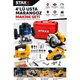 Staxx Power 4'lü Ahşap Işleme Marangöz Makine Seti | Freze + Daire Testere + Dekupaj + Planya | 1200W Full Set
