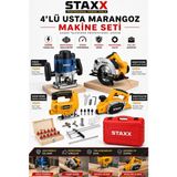 Staxx Power 4'lü Usta Marangoz Makine Seti Freze Formika + Daire Testere + Dekupaj Testere + Planya Makinesi