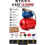 Staxx Power 50 Litre Hidrofor 1.5 Hp Jet Su Pompası 6 Bar Bakır Sargılı Sessiz Hidrofor Sistemi 6 Kat 12 Daire