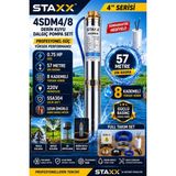 Staxx Power 8 Kademeli Derin Kuyu Kalem Dalgıç Pompa Seti 57 mt Dik Basma 220V Çelik Şaftlı Bahçe Tarla Sulama