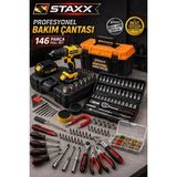 Staxx Power Çift Akülü Matkap Seti 146 Parça Profesyonel Bakım Çantası Şarjlı Vidalama Lokma Tornavida Full Set
