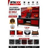 Staxx Power Full Dolu Takım Dolabı 268 Parça Izeltaş Anahtar Takımlı Çalışma Tezgahı - Antrasit - Gri - Kırmızı