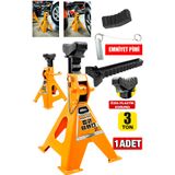 Staxx Power Germany Seri Pro Kaymaz Başlı Sarsılmaz Plastik Korumalı 3 Ton Kriko Standı Araç Altı Sehpa (1 Adet)