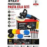 Staxx Power Oto Pasta Cila Polisaj Makinesi 1400W 180 mm Devir Kontrollü Full Aksesuar Seti Jant Temizleme Fırça
