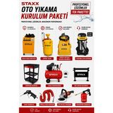 Staxx Power Oto Yıkama Kurulum Paketi 200 Bar Soğuk Yıkama Makinesi + 50 Lt Kompresör + Islak Kuru Süpürge