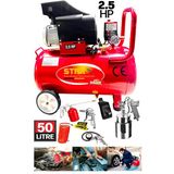 STAXX POWER ROLLER Bakır Sargı Motor Portatif 50LT Hava Kompresörü 2.5HP + Yüksek Kalite 5 Parça Havalı Alet Set