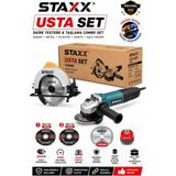 Staxx Power Usta Set 185MM Daire Testere + 115MM Avuç Spiral Taşlama Combo Set Ahşap Metal Plastik Sunta Kesim