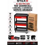Staxx Power Xl Red Pro Seri 2 Çekmeceli 4 Bölmeli Profesyonel Alet Servis Arabası Metal Takım Tezgah Arabası