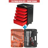 Staxx Power Xl Seri 5 Çekmeceli Alet Dolabı İçi Boş Atölye Usta Set Takım Arabası + 216 Parça Lokma Seti