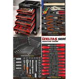 Staxx Power Xl Trend Izeltaş Seri 5 Çekmeceli Içi Dolu 185 Parça Full Set Alet Dolabı Atölye Usta Takım Arabası - Kırmızı