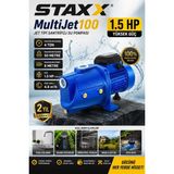 Staxx Power Yüksek Basınçlı Multi Jet 100 Metal Dişli Sistem Tam Bakır Sargılı 1.5 Hp Büyük Su Pompası 8mt Emiş