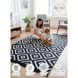 Stay With Love Kilim Çift Taraflı Pamuklu Dokuma Yıkanabilir Modern Kilim Siyah Beyaz - Siyah - Beyaz - 80 x 300 cm